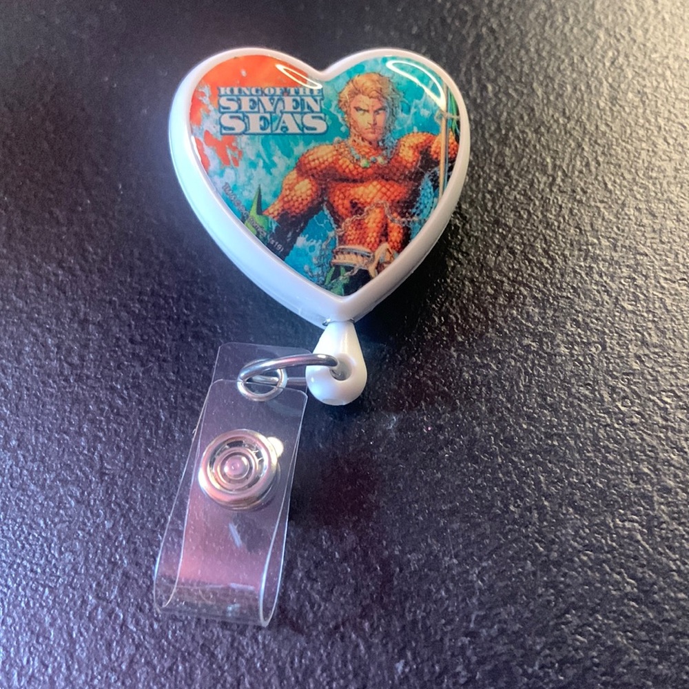 5for$10 Comic Aquaman King of the Sea - Retractable Reel Badge Heart ID badge